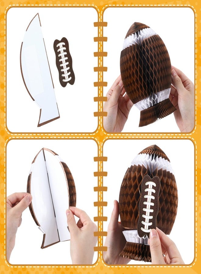 Fourluoo 6 Pcs Football Party Decorations Large Football Honeycomb Centerpieces 3D Ball Table Decor Sports Ball Paper Honeycomb Decorations for Tailgate Party Decoration(7.87 Inch,Brown) - Image 5